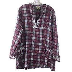 Dejavu‎ plaid Aztec embroidered sleeve tunic top bohemian oversized size small